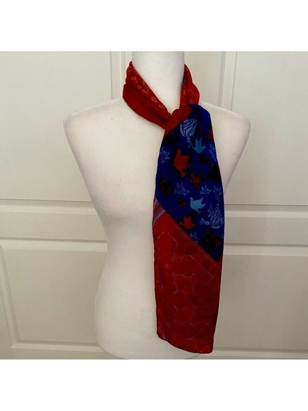 Ford Warriors In Pink Multicolored Butterfly Scarf EUC – Vibrant Red & Blue 57”